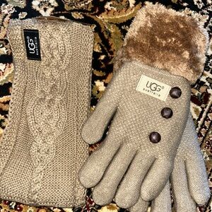 NWT UGG Taupe Knit Gloves and Headband Set perfect for cold days and nights
